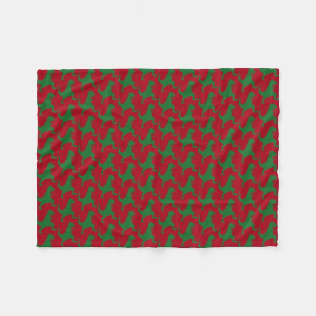 Red and Green Dinosaurier Christmas Fleece Blanket (Vorderseite (Horizontal))
