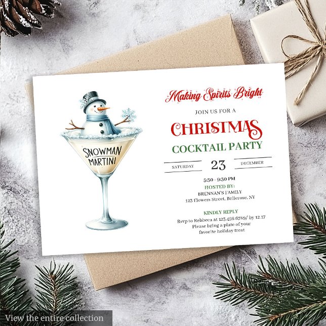 Red and green editable Christmas cocktails party  Einladung (Red and green editable Christmas cocktails party invitation

)