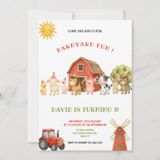 RED AND GREEN FARM BIRTHDAY PARTY INVITATION EINLADUNG