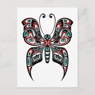 Red and Green Haida Spirit Butterfly on White Postkarte
