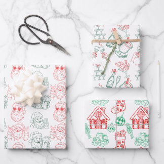 Red and Green Hand Drawn Holiday Geschenkpapier Set