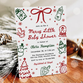 Red and Green Hand Drawn Merry Little Baby Shower Einladung