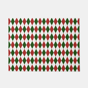 Red and Green Harlequin Diamond Raute Muster Fußmatte