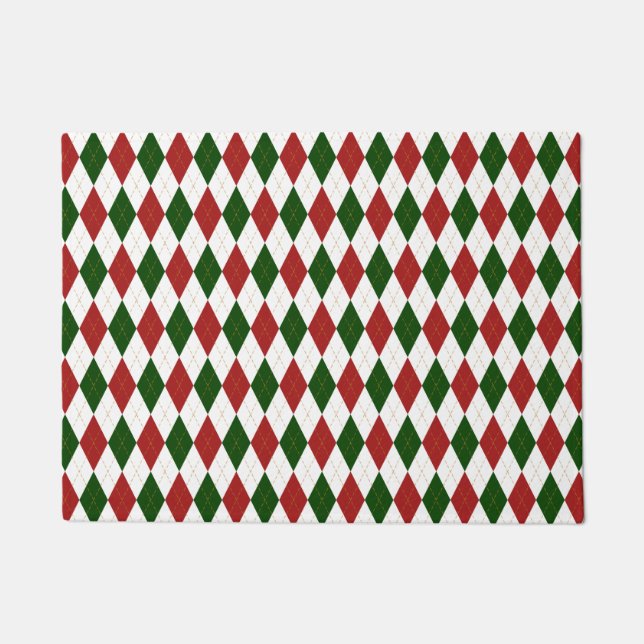 Red and Green Harlequin Diamond Raute Muster Fußmatte (Vorderseite)