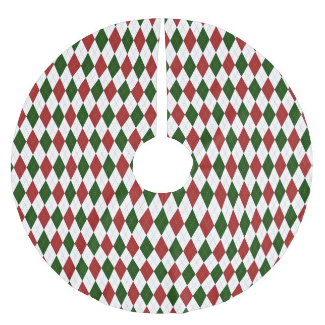 Red and Green Harlequin Diamond Raute Muster Polyester Weihnachtsbaumdecke (Vorderseite)