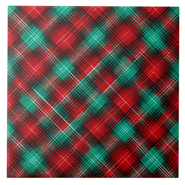 Red and green holiday plaid fliese (Vorderseite)