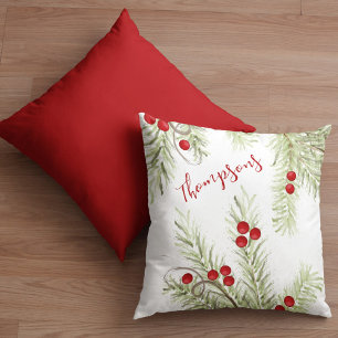 Red and Green Holly Custom Christmas Kissen