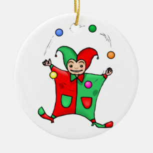 Red and Green Juggling Jester Keramikornament