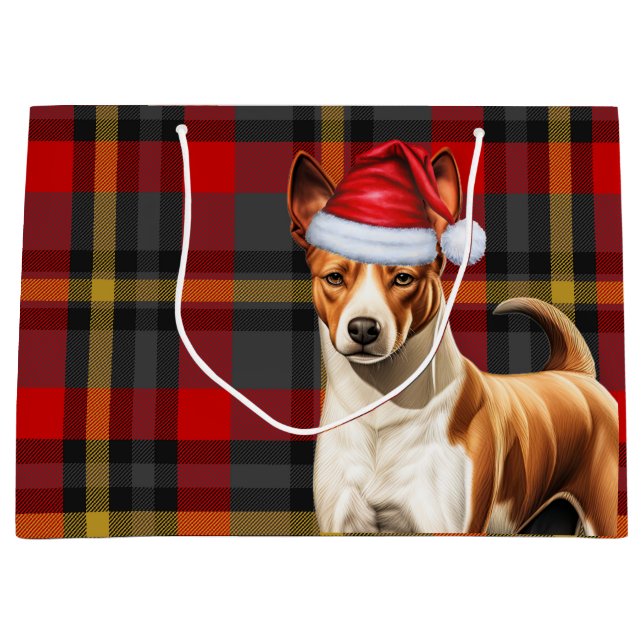 Red and Green Kariert Basenji Dog Holiday Große Geschenktüte (Vorderseite)