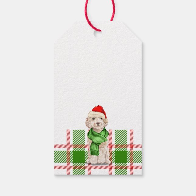 Red and Green Kariert Cockapoo Weihnachtsgebäck Ta Geschenkanhänger (Rückseite)
