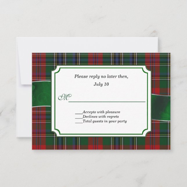 Red and Green MacClain Tartan Wedding RSVP (Vorderseite)