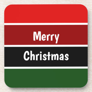 Red And Green Merry Christmas Square Paper Coaster Getränkeuntersetzer