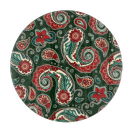 Red and Green Paisley Round Cutting Board Schneidebrett