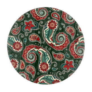 Red and Green Paisley Round Cutting Board Schneidebrett