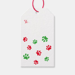 Red and Green Paw Prints Muster Weihnachten Geschenkanhänger