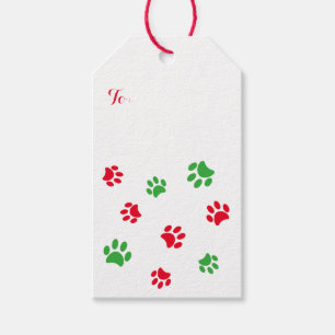 Red and Green Paw Prints Muster Weihnachten Geschenkanhänger
