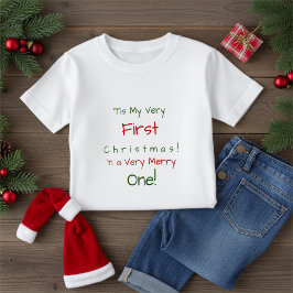 Red and Green Personalized First Baby Christmas T-shirt