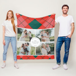 Red and Green Plaid Family Photo Christmas Fleecedecke