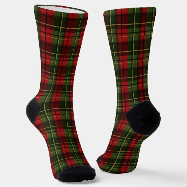 Red And Green Plaid Tartan Festive Pattern Socken (Gewinkelt)