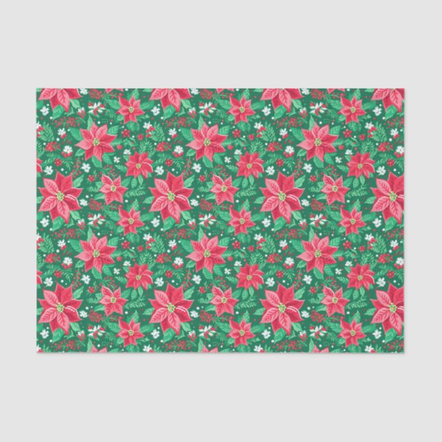 Red and Green Preppy Christmas Poinsettias Seidenpapier (Vorderseite)