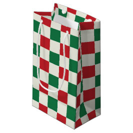 Red and Green Retro Holiday Check Pattern Kleine Geschenktüte