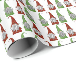 Red and Green Scandinavian Christmas Gnome Wrap Geschenkpapier
