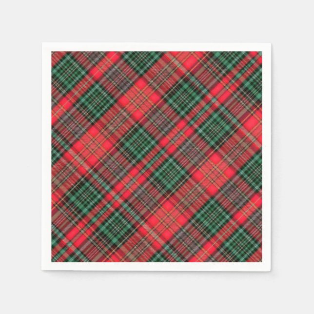 Red and Green Scottish Diagonal Tartan Plaid Serviette (Vorderseite)
