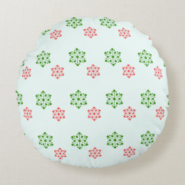 Red and Green Snowflake Pattern, Elegant Christmas Rundes Kissen