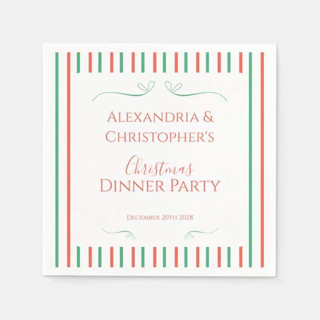 Red and Green Stripe Christmas Dinner Party Serviette (Vorderseite)