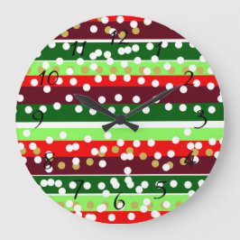 Red and Green Stripes Polka Dots Christmas  Große Wanduhr