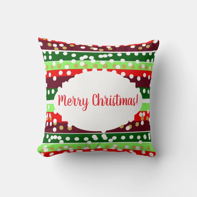 Red and Green Stripes Polka Dots Christmas  Kissen (Vorderseite)
