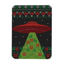 Red and Green UFO Traktor Beam Ugly Christmas Magnet