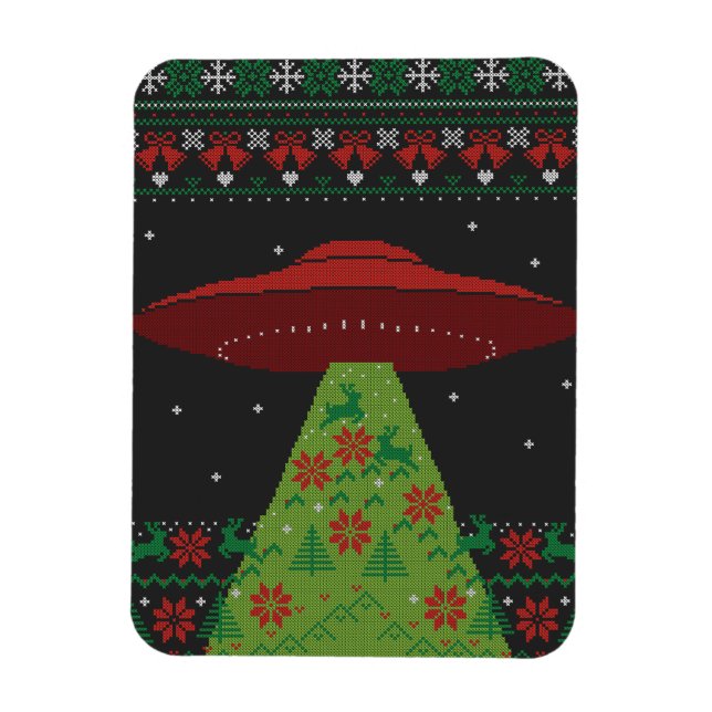 Red and Green UFO Traktor Beam Ugly Christmas Magnet (Vertikal)