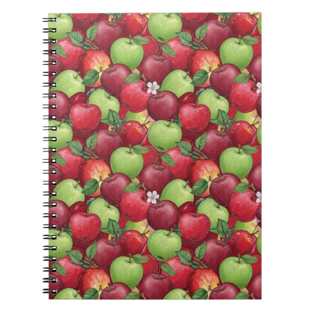 Red and Green Watercolor Apple Pattern Notizblock (Vorderseite)