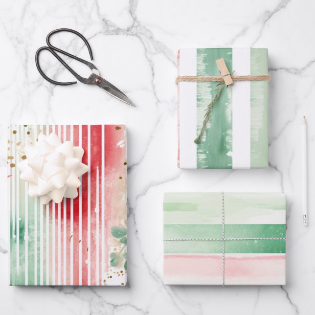 Red and Green Watercolor Christmas Geschenkpapier Set (Vorderseite)