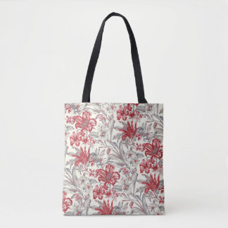 Red and Grey Hibiscus Tropical Floral Toile