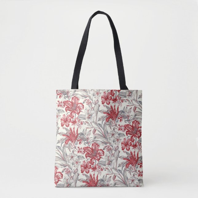 Red and Grey Hibiscus  Tropical Floral Toile (Vorderseite)