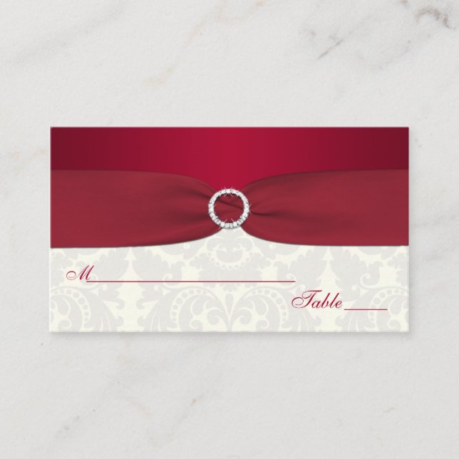 Red and Ivory Damask Placecards Platzkarte (Vorderseite)