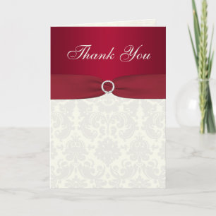 Red and Ivory Damask Thank you Card Dankeskarte