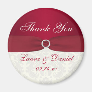 Red and Ivory Damask Wedding Favor Magnet