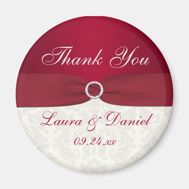 Red and Ivory Damask Wedding Favor Magnet (Vorne)