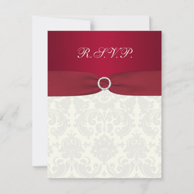 Red and Ivory Damask Wedding Repair Card RSVP Karte (Vorderseite)