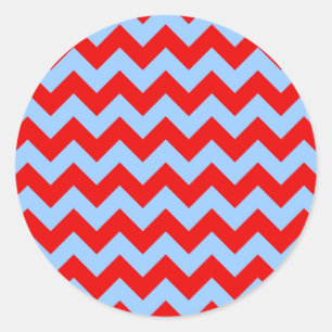 Red and Light Blue Zigzag Runder Aufkleber