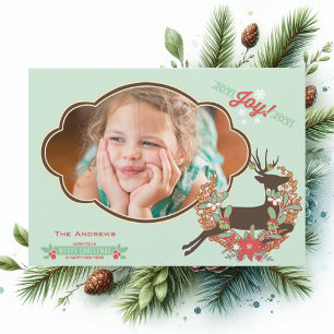 Red and Mint Deer Christmas Holiday Photo Card Feiertagskarte