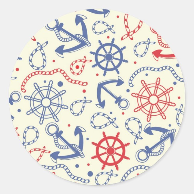 Red and navy background with anchor runder aufkleber (Vorderseite)