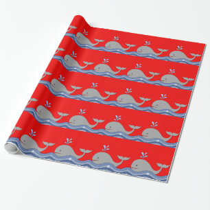 Red and Navy Blue Whale Baby Dusche Geschenkpapier