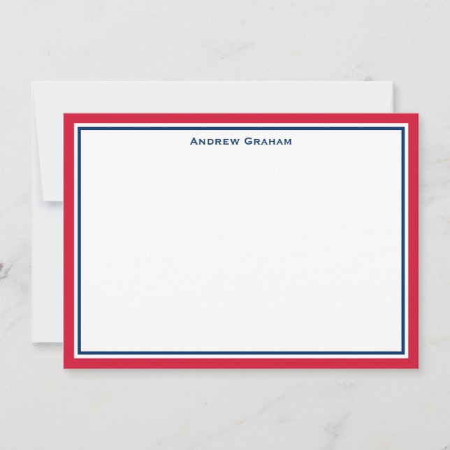 Red and Navy Border Note Card Mitteilungskarte (Vorderseite)