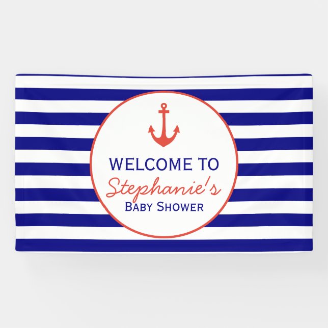 Red and Navy Nautical Striping Baby Shooter Banner (Horizontal)