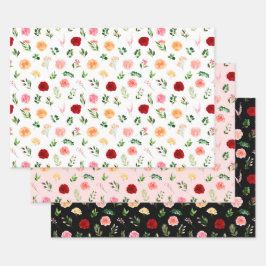 Red and Orange Flowers with Foliage Pattern Geschenkpapier Set