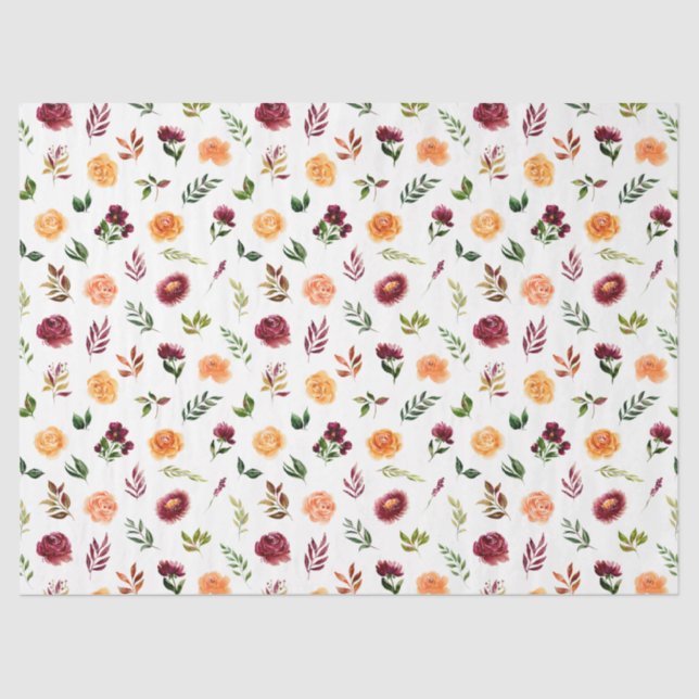 Red and Orange Flowers with Foliage Pattern Seidenpapier (Vorderseite)